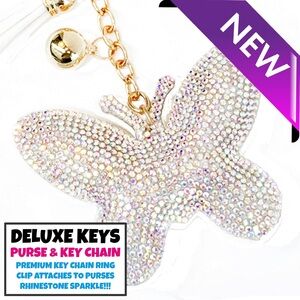 DeLuxe Keys Rhinestone Keychain/Purse Chain-Ivory Butterfly